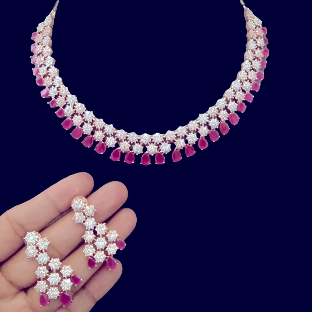 Rose Gold American Diamond Necklace Set
